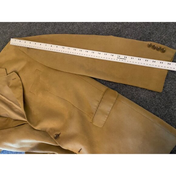 Chaps Mens 44L Tan Vegan Suede Blazer Two-Button Sport Coat Fall Academia Jacket - Picture 11 of 16